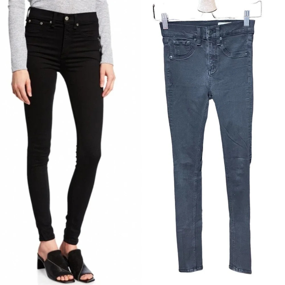 Rag and Bone 10‎ Inch Skinny Jeans in Black Denim Size 23